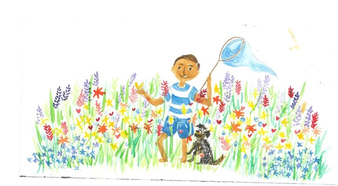 Cassie Belle and Boy With Flowers Notecard