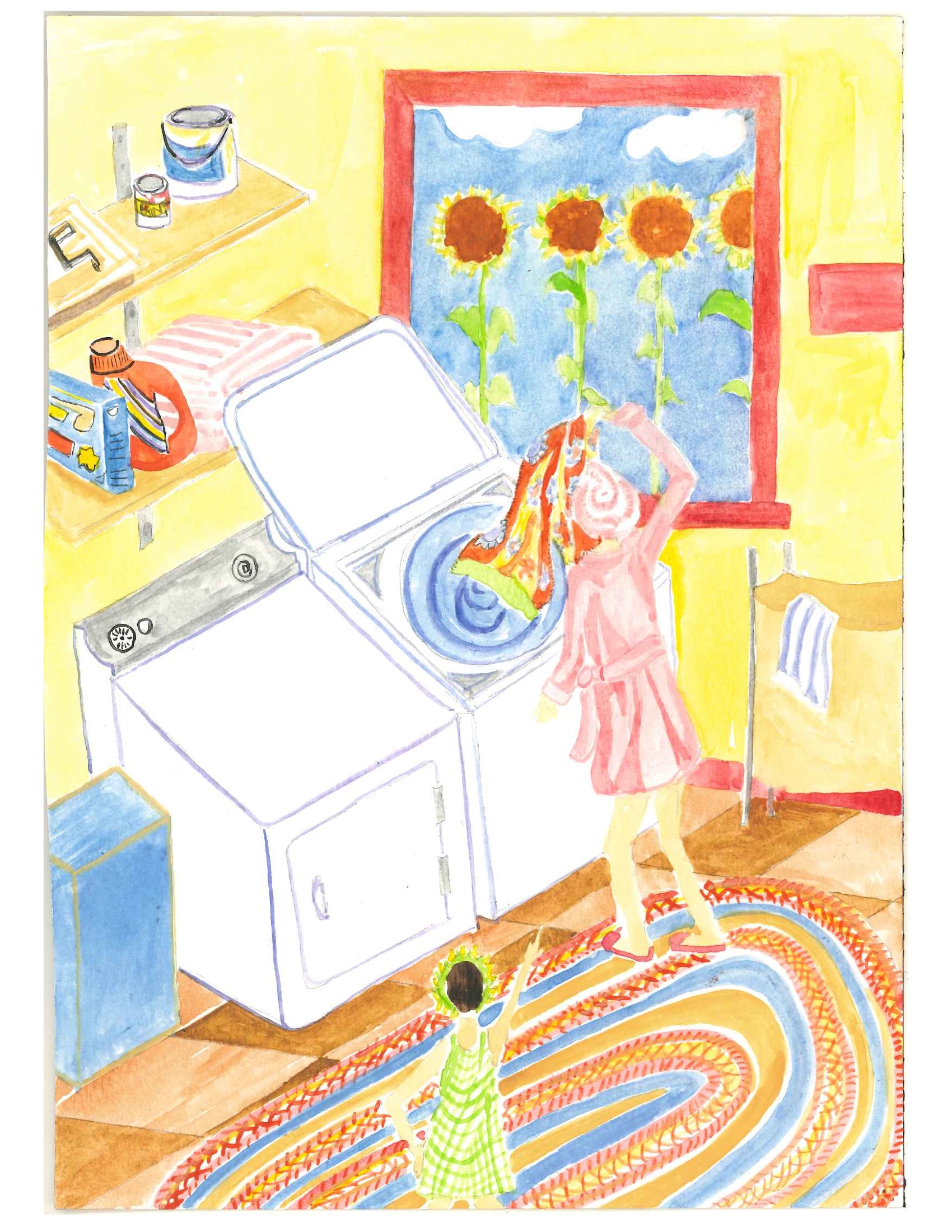 Green Queen doing laundry